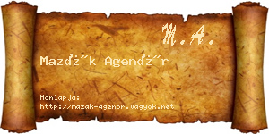 Mazák Agenór névjegykártya